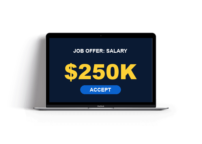 Laptop showing a $250K job offer