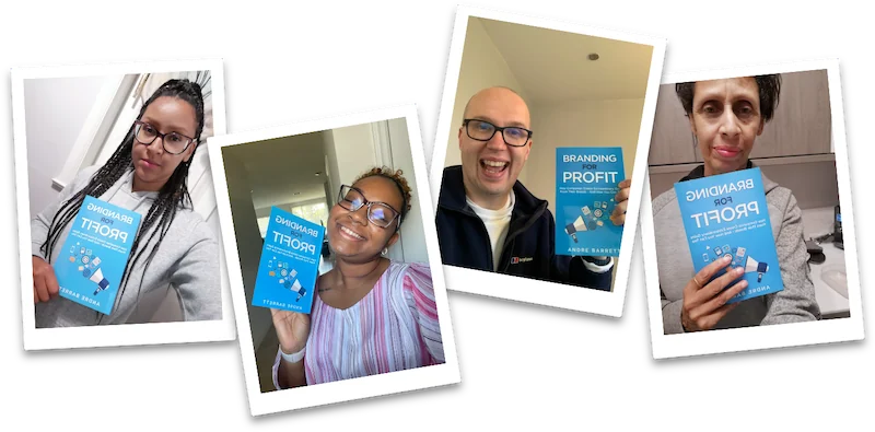 Four readers holding their copies of Branding For Profit